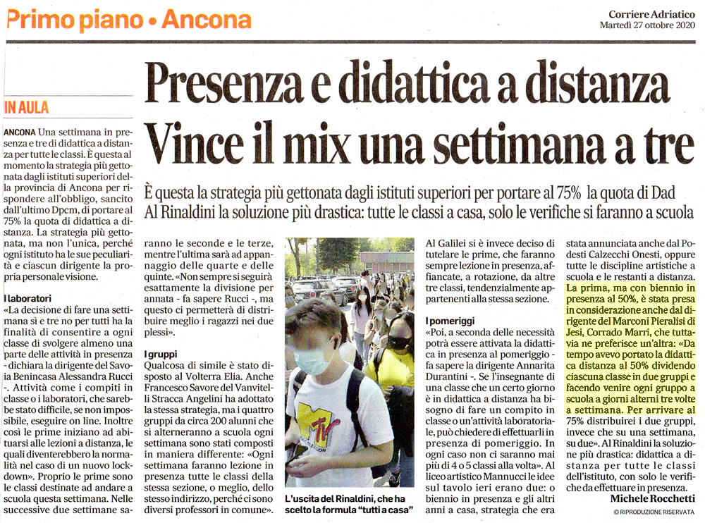 Corriere Adriatico Ancona 27 10 2020