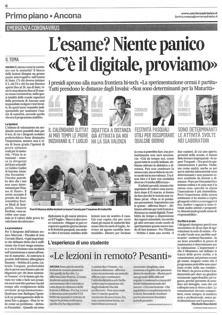 Articolo Corriere Adriatico 06.03.2020
