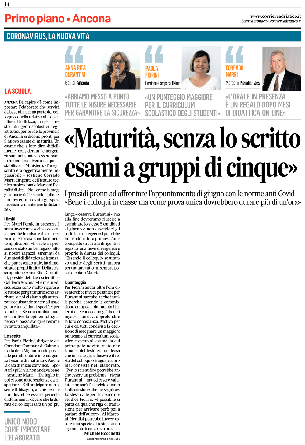 Articolo Corriere Adriatico 19.05.2020